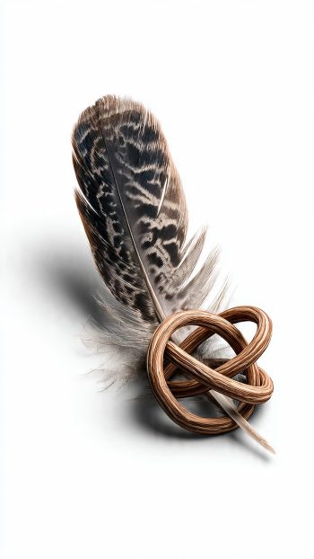 a-curved-feather-laying-on-its-side-sitting-beside